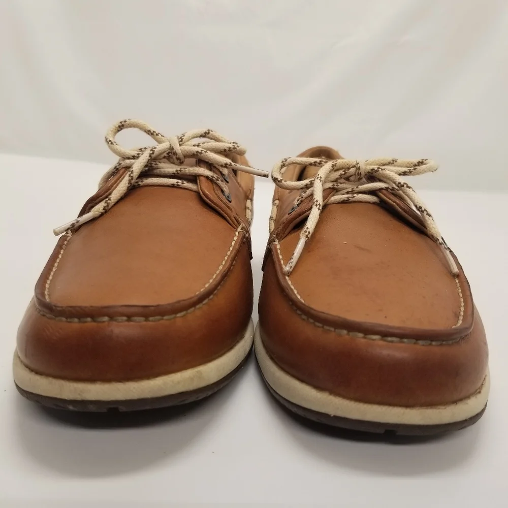 Clarks Rock Men Sz 9.5 Tan Leather Boat Dock Deck Shoe Slip On Lace Up Moccasin